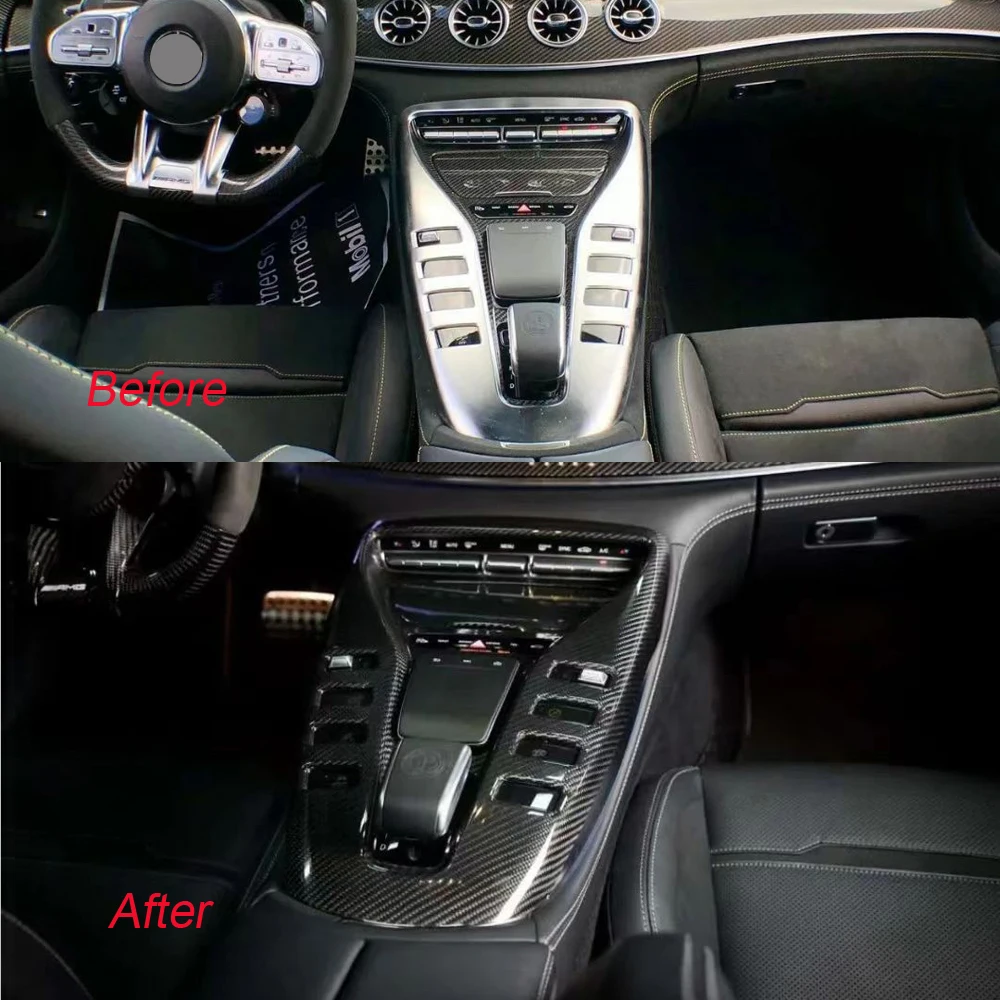 1pc Interior Accessory Real Dry Carbon Center Console Cover Gear Frame Panel Trim For Mercedes AMG GT53 GT43 GT63 2020-2023
