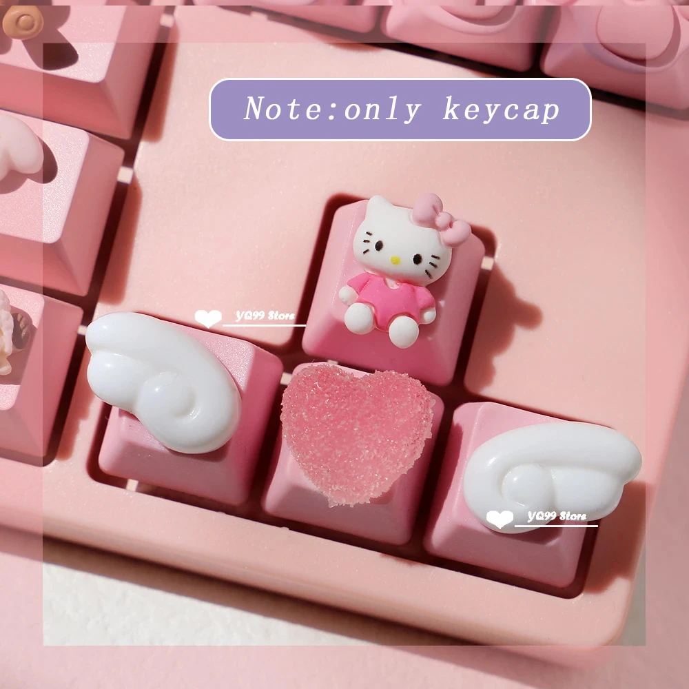 لطيف شفافة الوردي أسود أبيض أجنحة كيكابس ل الكرز Mx التبديل اليدوية لوحة المفاتيح الميكانيكية R4 مفتاح مخصص القط Diy Keycap #1