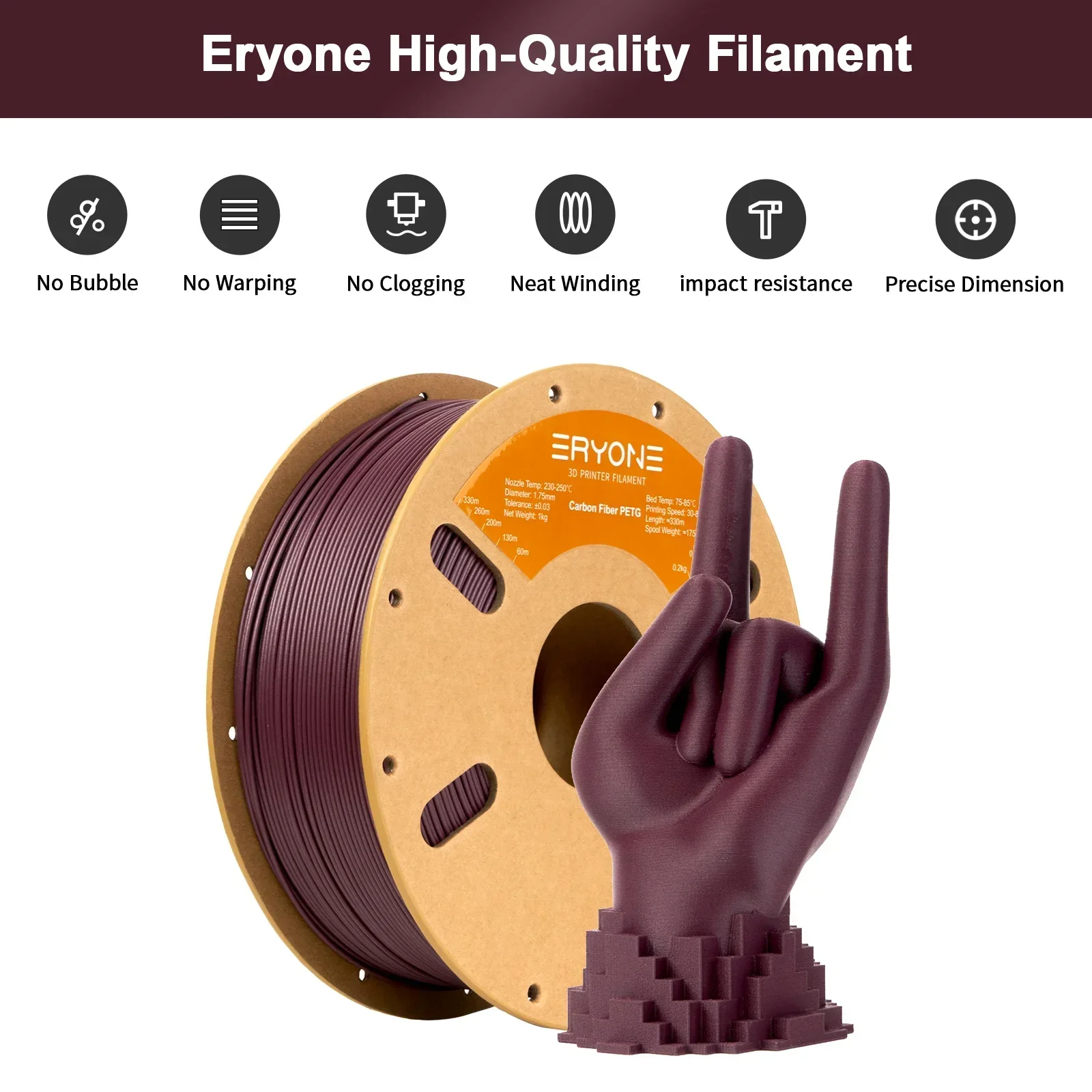 ERYONE Filament PETG z włóknem węglowym premium do drukarek 3D, 1/5/10KG, dostępny w wielu kolorach, średnica: 1.75mm, filament petg-cf, 1KG/rolka