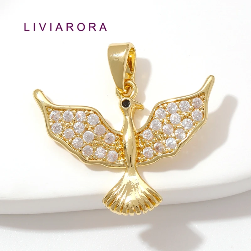 1/2Pcs 18K Gold Plated Brass Peace Dove Pendant Cubic Zirconia Spread Wings Flying Bird  Charms For DIY Necklace Jewelry Making