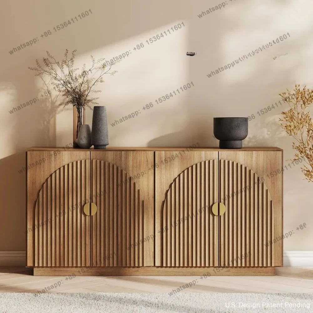 

Fluted Buffet Cabinet with Storage, Symmetrical Arc Accent Sideboard Large Console Table for Dining Room