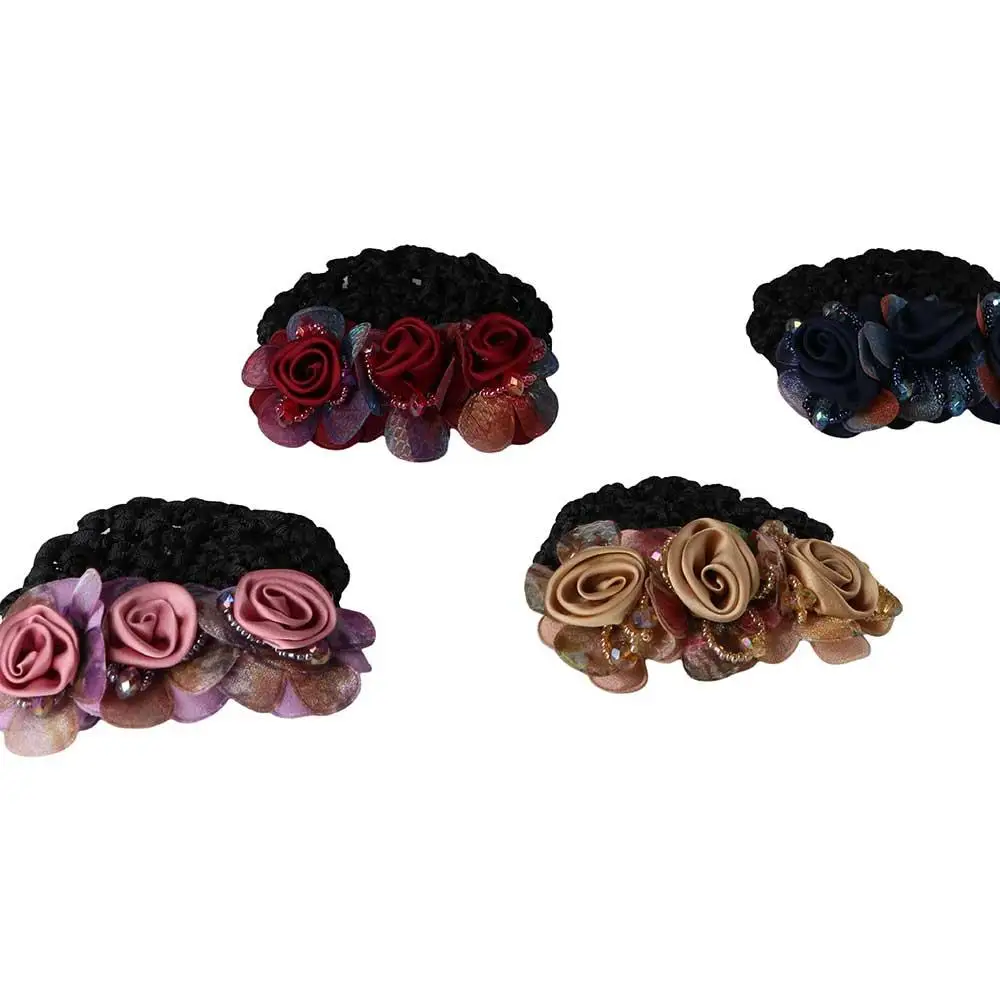 Style Beaded For Flight Attendant Barrettes For Nurses Mesh Floral Zircon Flower Bun Snood Crystal Hairnet Cover Women Bun Net