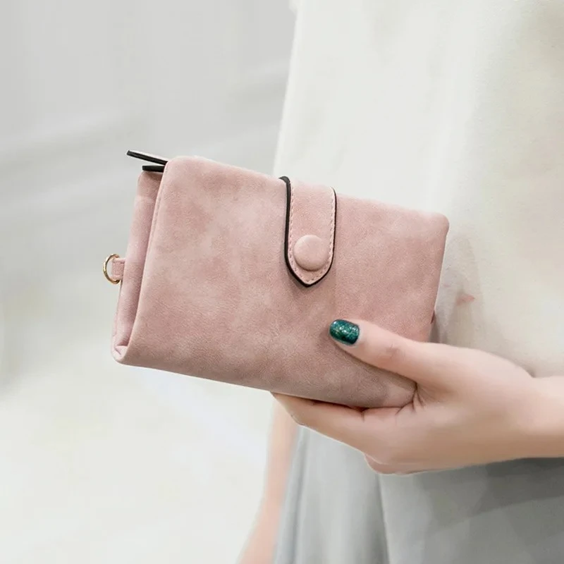 Women's Trifold Short Wallets with Coin Zipper Pocket Frosted Soft Pu Leather Ladies Purses Pink Wallet Id Credti Card Holder