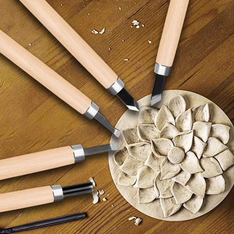  6/8/12 قطعة مجموعة أزاميل نحت الخشب للقطع الأساسي والأعمال الخشبية المفصلة أدوات يدوية ذاتية الصنع سكّين متعدّد الاستخدامات طقم سكاكين TMZ #5