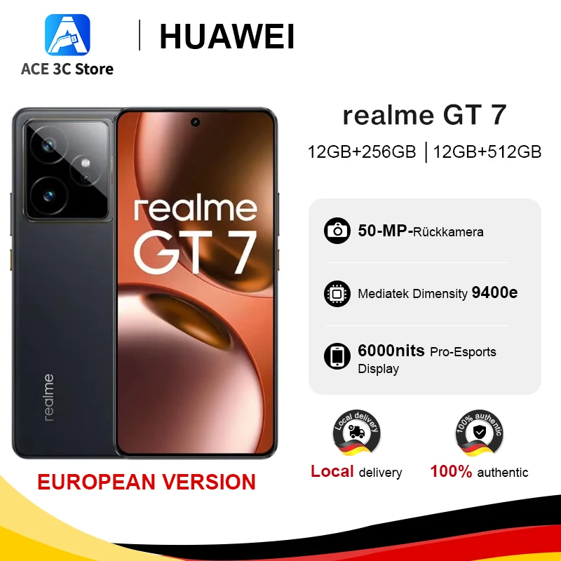 Smartphone realme GT7 5G, Versión Europea, MTK Dimensity 9400e, Pantalla Pro-Esports de 6000nits, Batería de 7000mAh, Carga Ultra Rápida de 120W