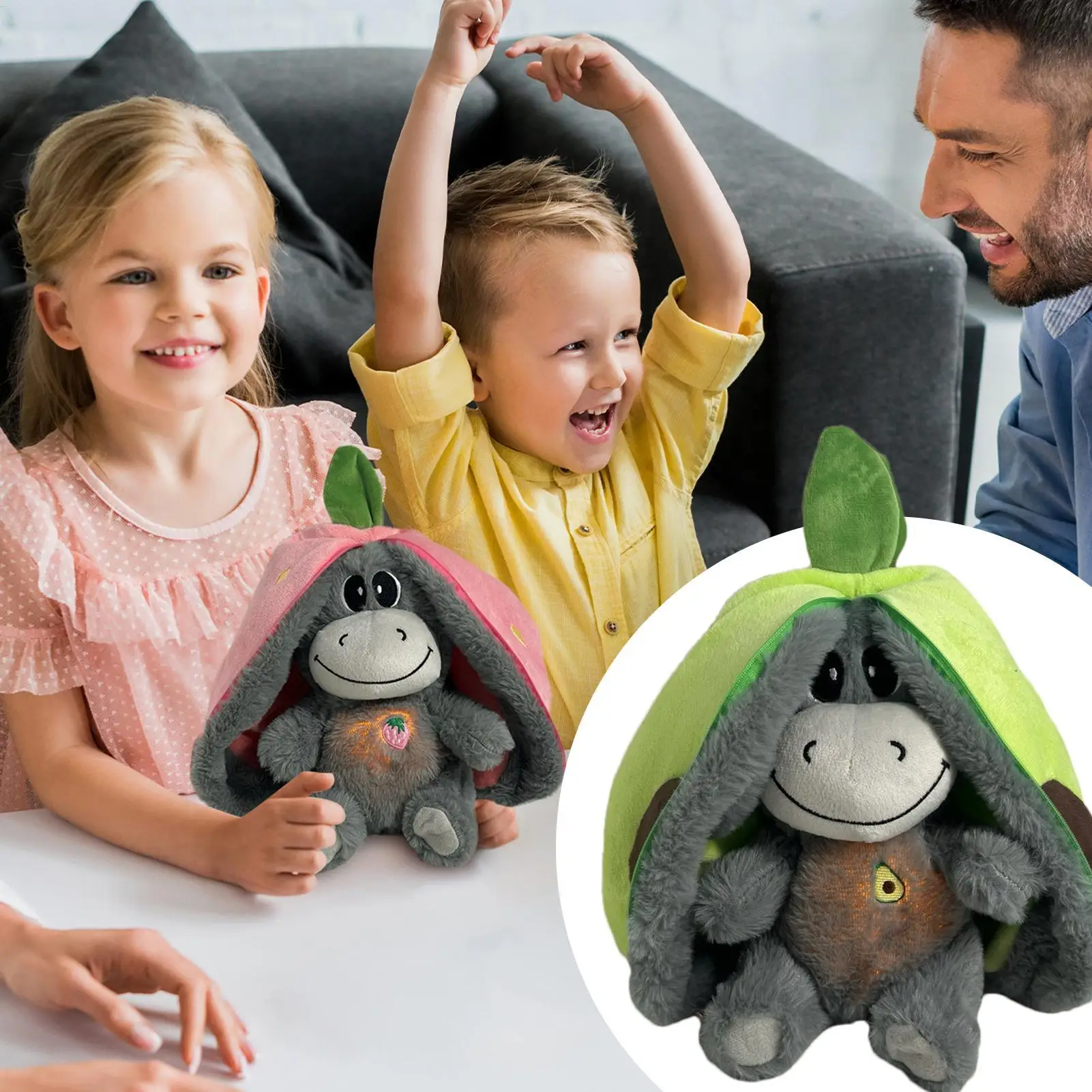 Strawberry Donkey Plush Toy Stuffed Creative Into Fruit Transform Breathing Avocado Donkey Sleeping Doll 30cm Kid Birthday Gift