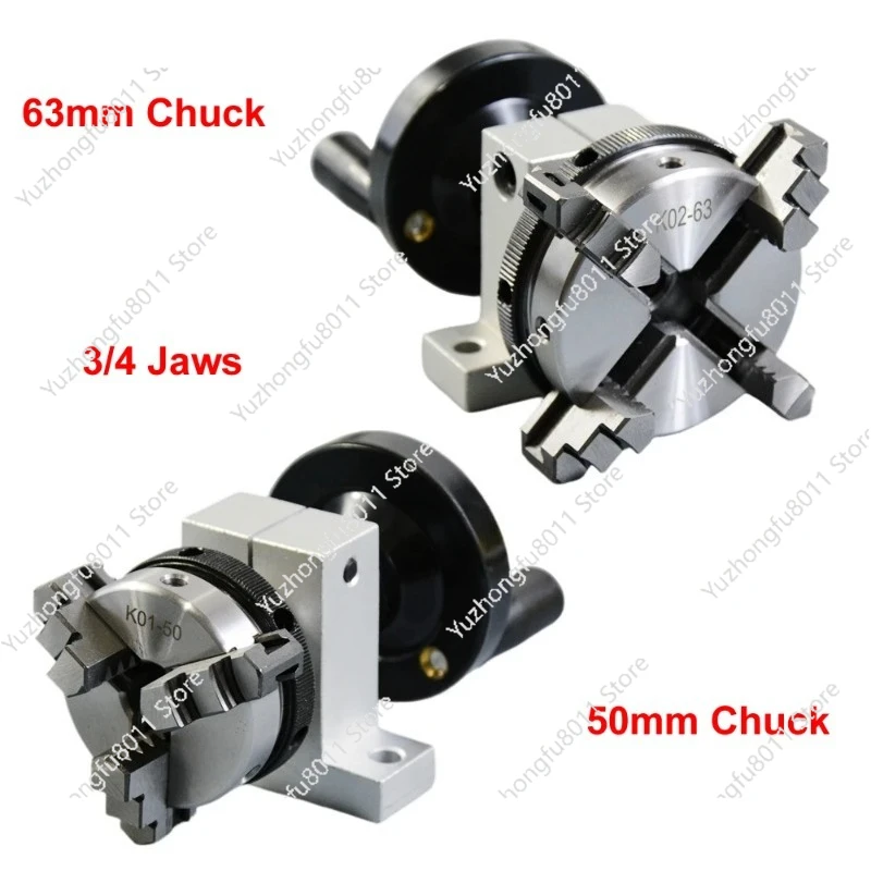 4 Jaws 50mm 63mm Chuck Manual Rotation Axis Center Height 35MM Metal Hand Crank 3 Claws Rotating Chuck DIY Woodworking Tools