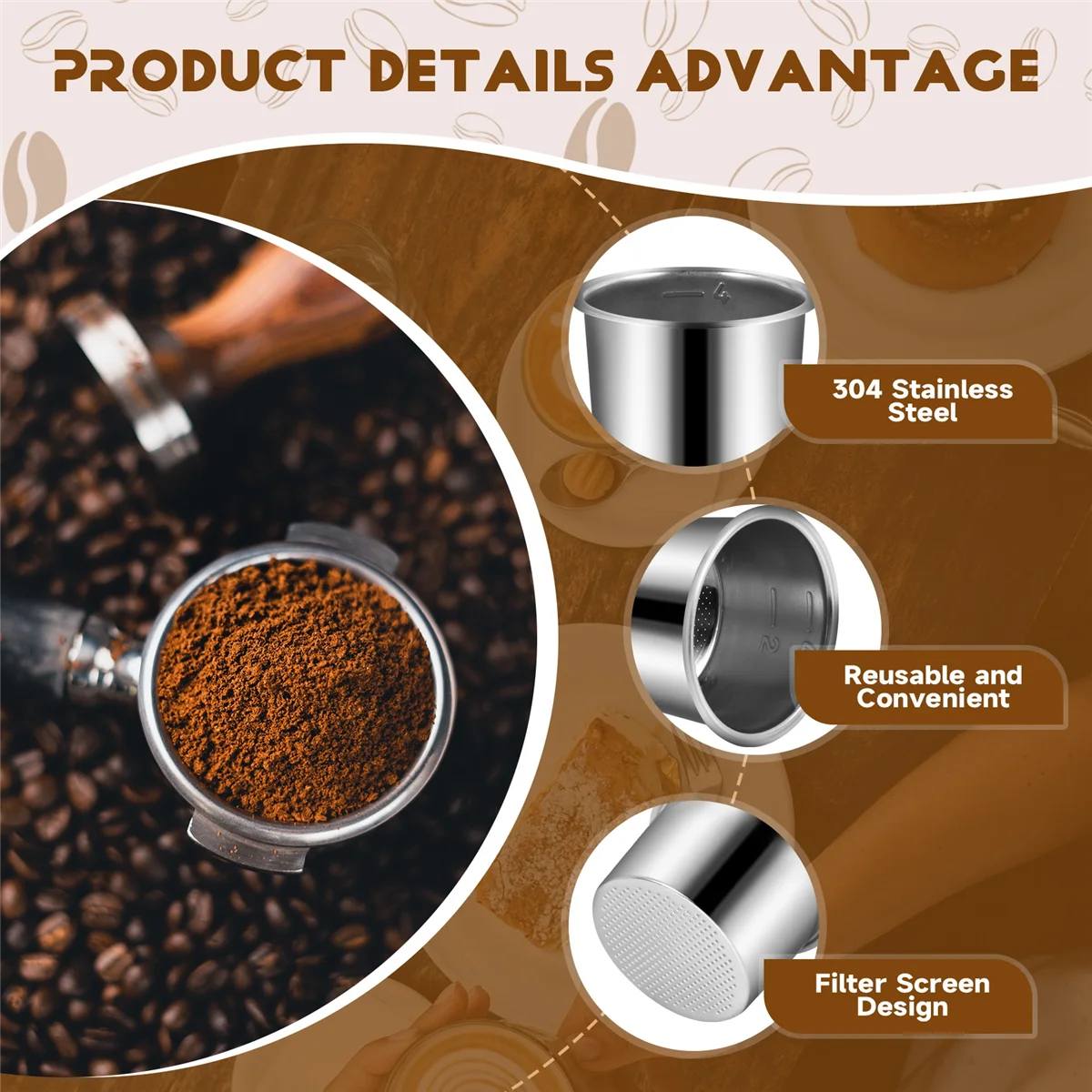 Pressure Cup Filter Coffee Machine Espresso Accessories Detachable Powder Cup Stainless Steel Powder Bowl Basket C