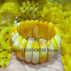 Natural Colorful Amber Bracelet Women Healing Gemstone Fine Jewelry Genuine Baltic Flower Ambers Square Beads Bracelets Bangles