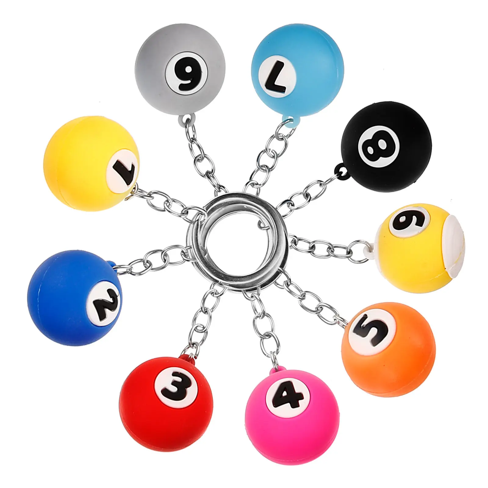 9Pcs Billiards Ball Keychains Creative Simulation Design Perfect for Keys Bags Pool Player Gifts Decorative Sports Themed Key