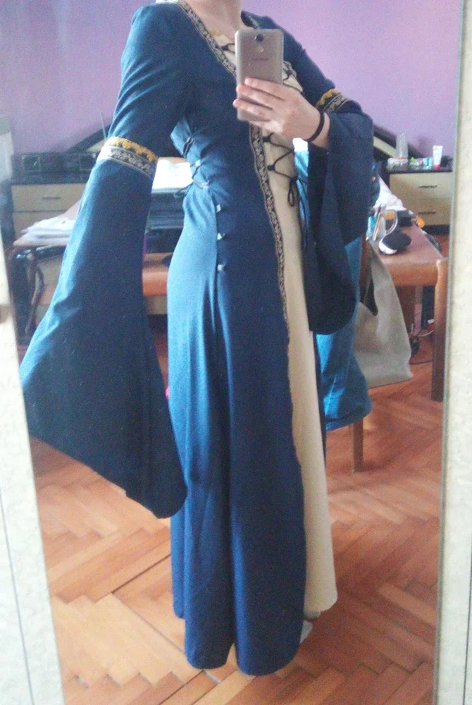 Vestido Medieval para mujer, Cosplay vikingo, disfraces de Halloween, túnicas largas Nobles de palacio, vestido de disfraz de princesa con manga de campana antigua