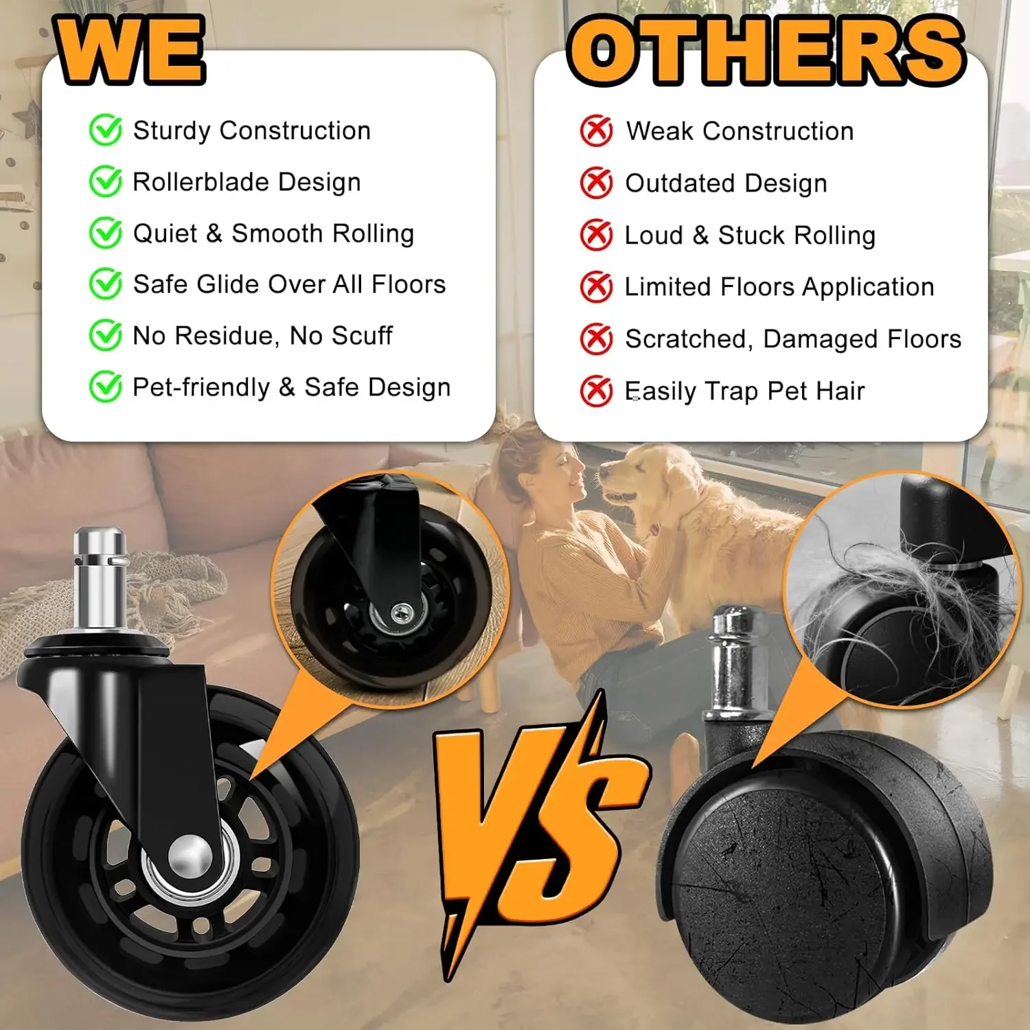 2.5/3 Inch Office Chair Wheels Casters Replacement