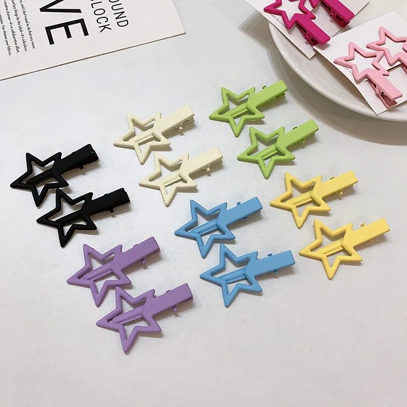 2pcs colorful star hairclips for girls sweet barrette women y2k snap hair clips kids cute hairpin metal hair pin blue accessorie