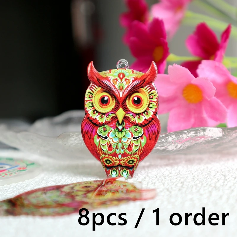 8pcs Cartoon Colorful Owl Double-sided Acrylic Pendant Bohemian Creative Charm DIY Necklace Bracelet Earring Keychain Bag Dangle - Image 5