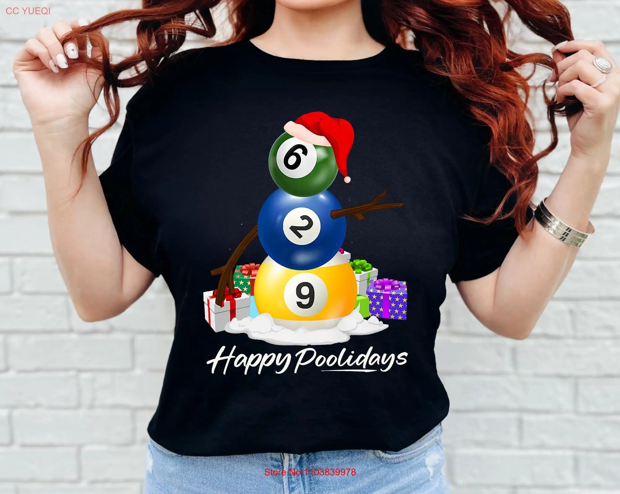 Рождественская футболка для бильярда, забавный бассейн, Санта-Снукер, Happy Poolidays, любовник, праздник, 9 мячей и 8