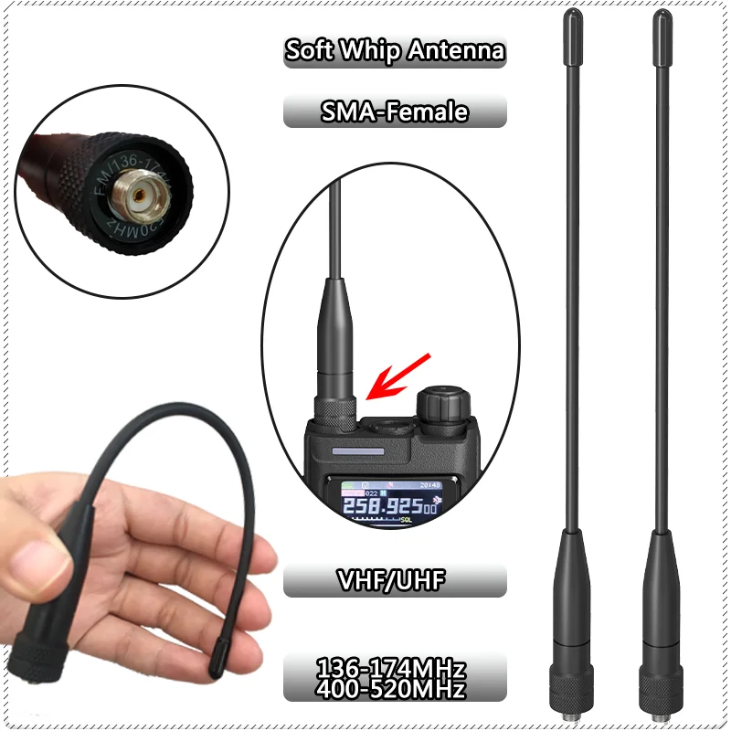 Baofeng UV-26 Antenna Original SMA-F Dual Band VHF UHF Flexible Soft Antenna For UV-K6 UV-5RH Pro UV-21 Pro UV-25 Two Way Radios