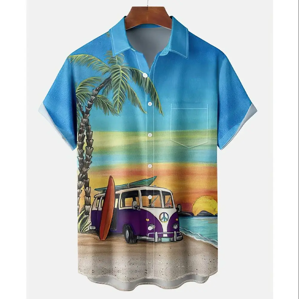 Men's Summer Hawaiian Shirts Beach Vacation Short Sleeve  Neck Fleece Thickened Special Wide Fit Autumn 2024 Collection