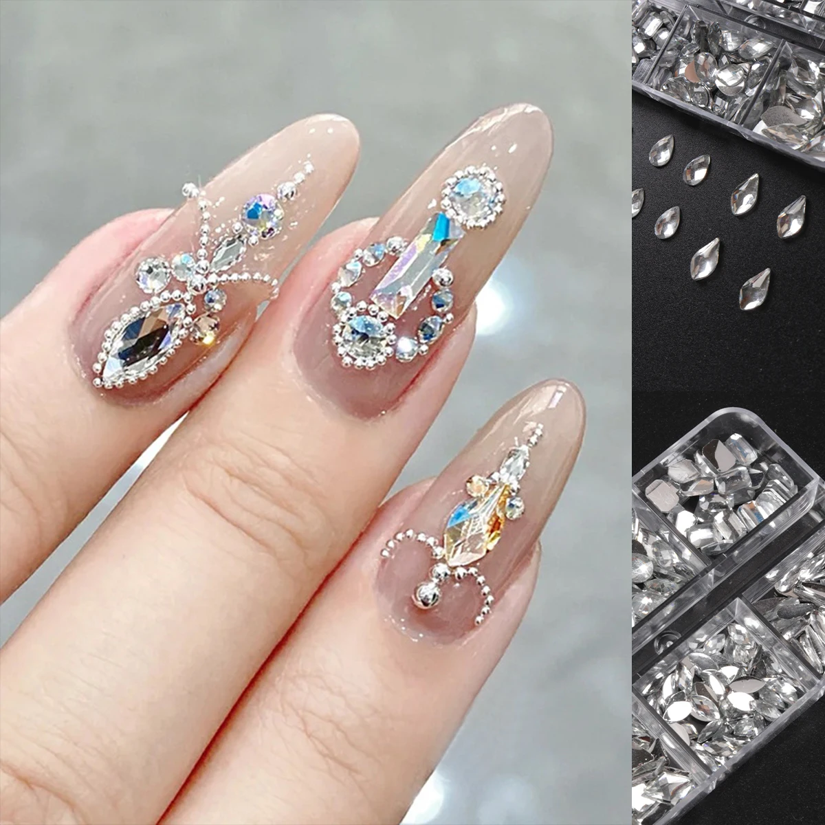 

Nail Art Rhinestone 6 Grids Box Nail Beads AB Crystal Nail Diamond Glitter Flatback Gems，Boxed Manicure Decoration Jewelry ZB