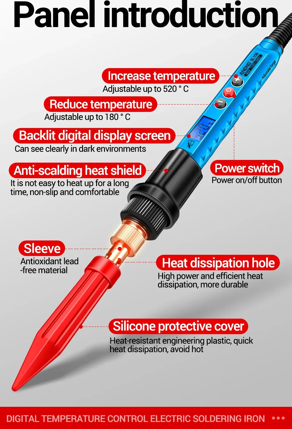 ANENG SL106 Elektrischer Lötkolben mit Einstellbarer Temperatur 110V/220V Schweißgerät US/EU-Stecker Professionelles Reparatur-Schweißwerkzeug – Detail 13