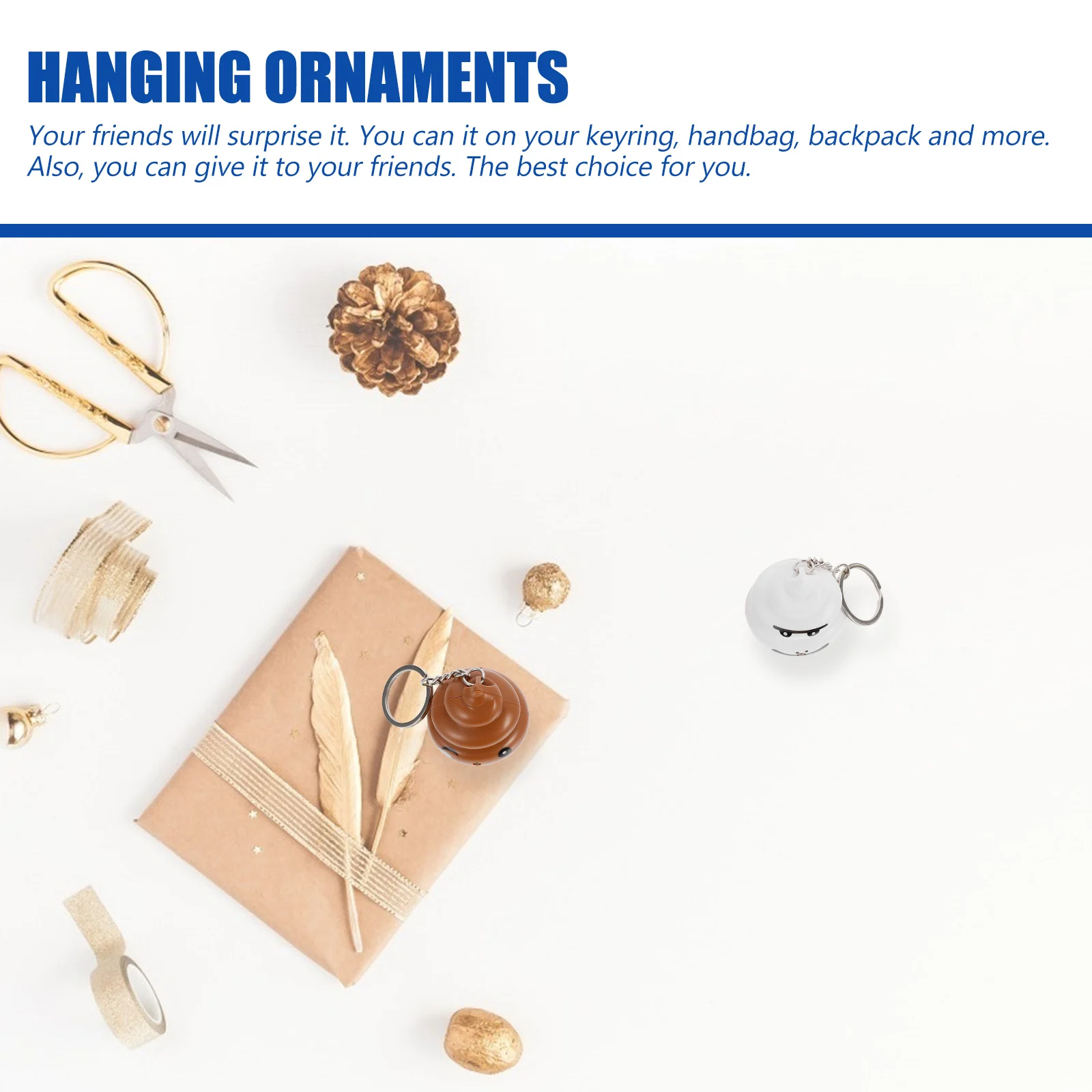 

2pcs Poop Keychains Funny Novelty Mini Key Rings Hanging Ornaments Cartoon Christmas Gift Brown White Packaging Box