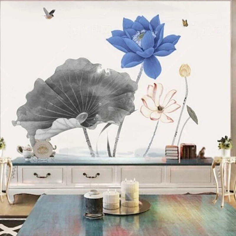 Modern Zen-style lotus flower-and-bird living room TV luxurious home decoration bedroom background wall