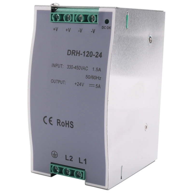 XTECH DRH-120-24 تحويل التيار الكهربائي 380AC 120 واط إخراج واحد 24 فولت الصناعية Din السكك الحديدية مفتاح إمداد الطاقة