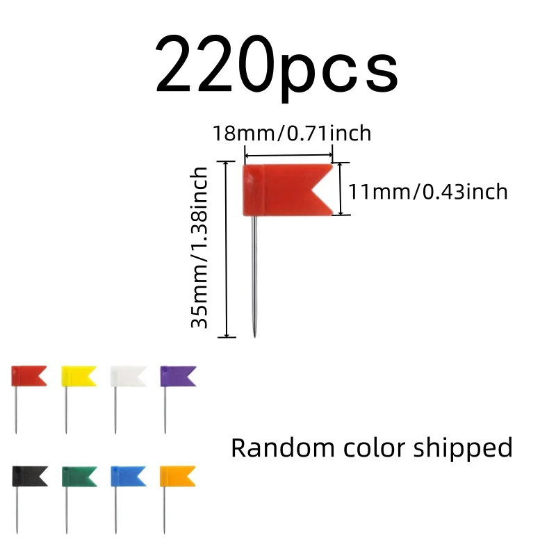 220 pcs Flag Push Pins, Random Color Flag Design, suitable for School Teaching Marking, Sharp Pin Point