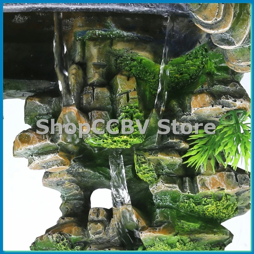 EU Plug,Indoor Simulation Resin Rockery Waterscape Feng Shui Water Fountain Home Desktop Decoration Crafts-A55K