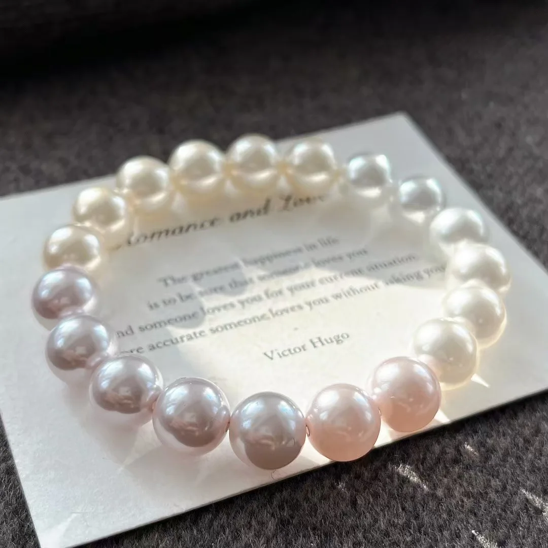 10mm New Chinese Retro Strong Light Round High Quality Artificial Crystal Pearl Manta Rose Color Bracelet Hand String