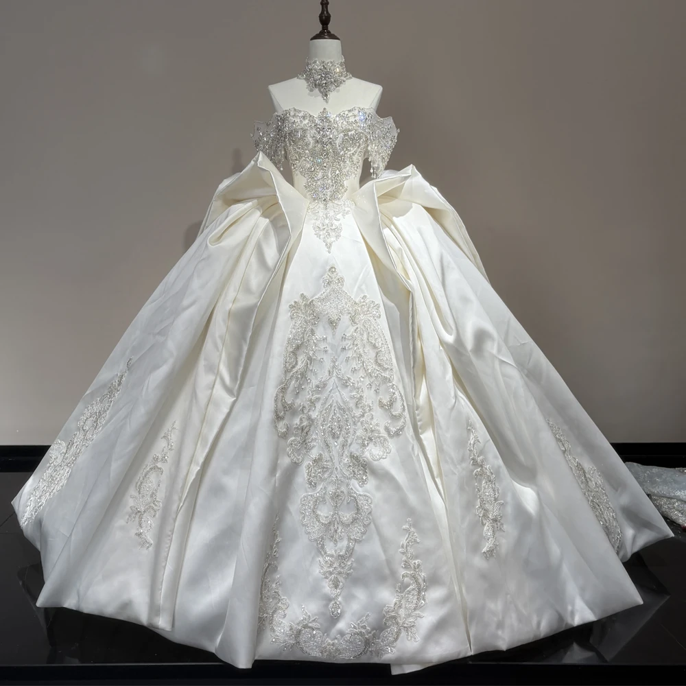 Stunning Wedding Dress Sweetheart Off Shoulder Lace Up Back Beading Sequined Robe De Mariée