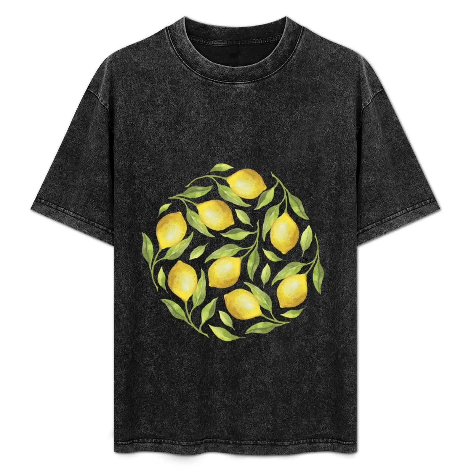

Watercolor lemon tree branches in circle shape T-Shirt aesthetic clothes Funny t-shirt Anime t-shirt Men's clothing