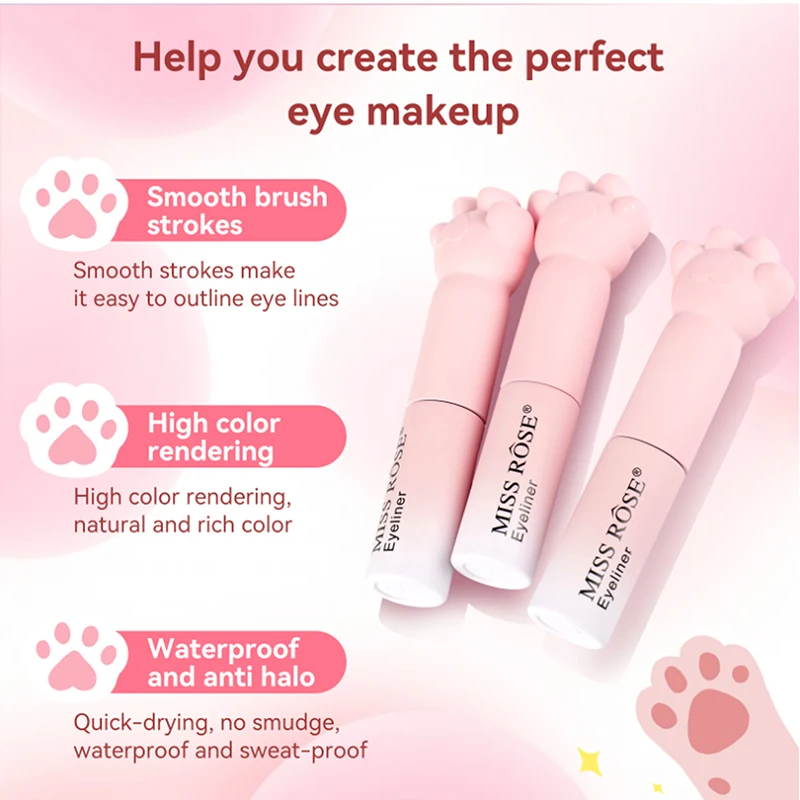 1/2 카운트 방수 만화 고양이 발 블랙 아이 라이너 액체 펜 매트 부드럽고 빠른 건조 화장품 오래 지속되는 땀 방지 아름다움