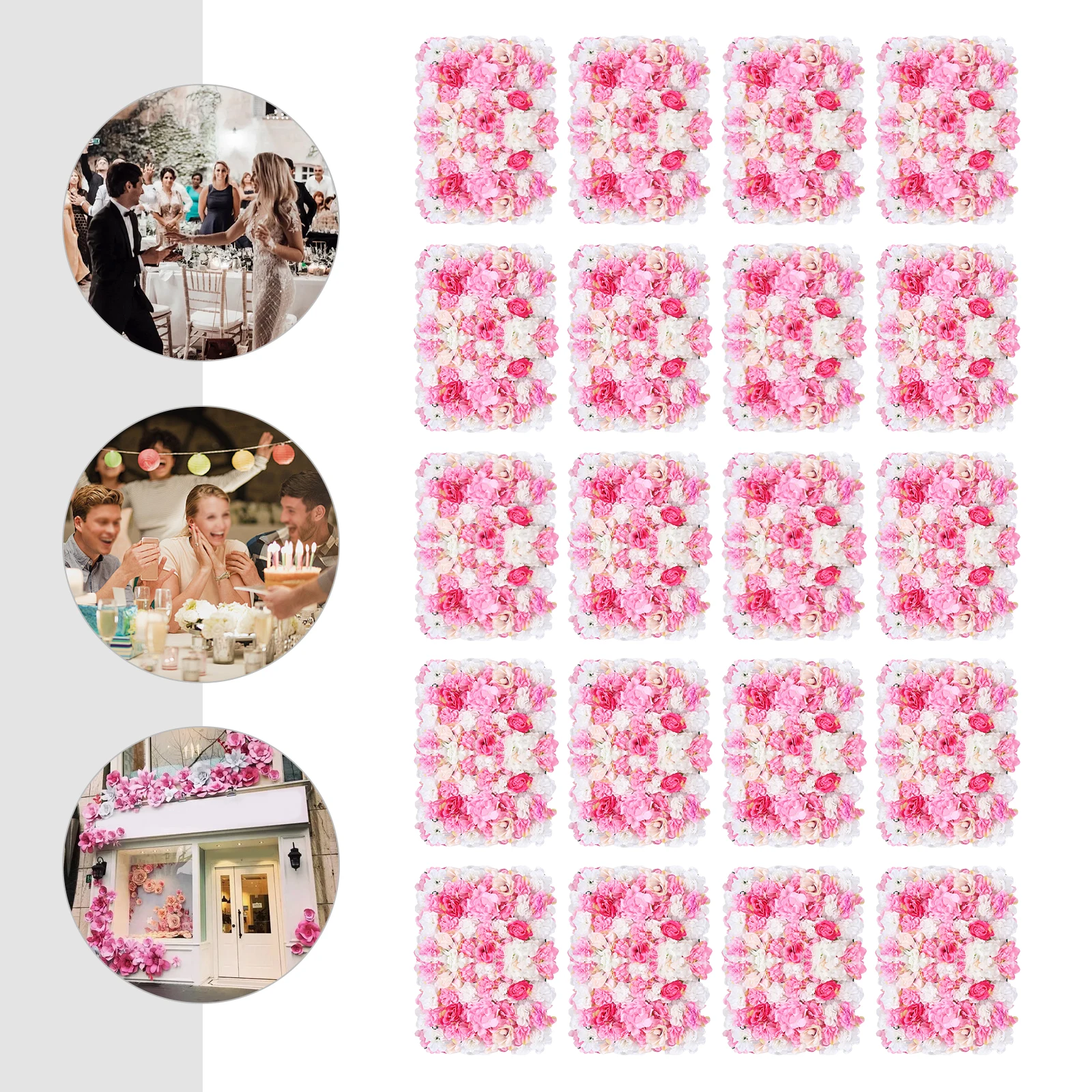 

20 Pieces Of Floral Wall (40 * 60cm) Deep Pink Champagne