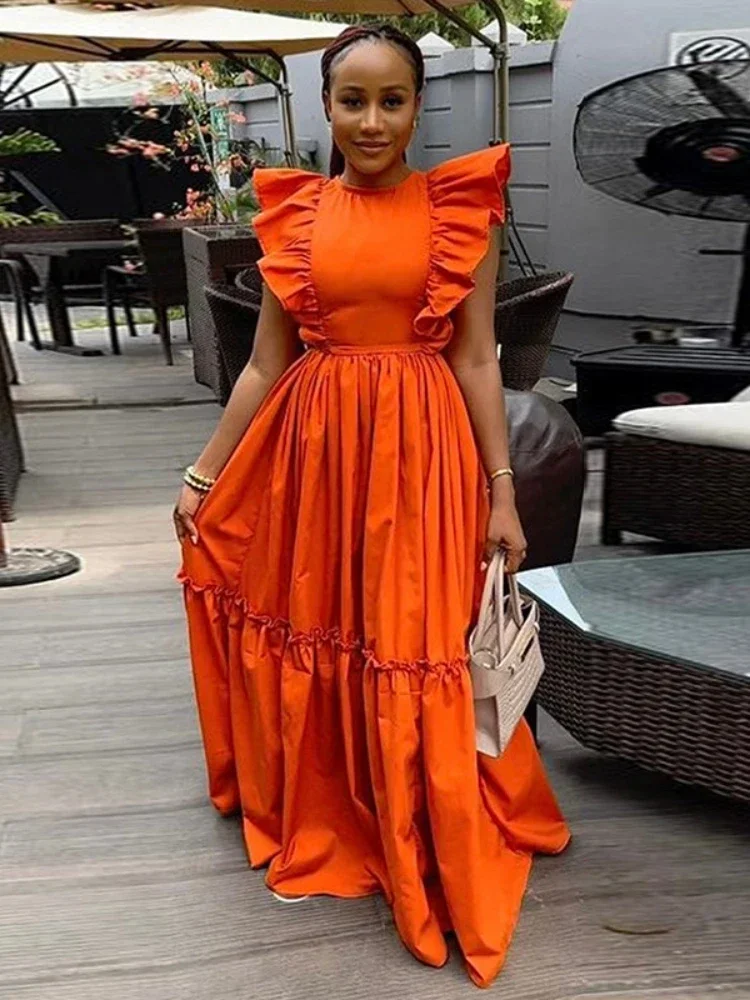 

XIZOU 2024 Summer Sleeveless Sweet Cute O-Neck Hollow Out Slim Floor-Length Long Women Dress Beach Streetwear Maxi Dresses