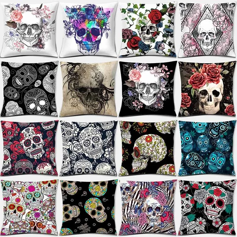 

Skull Print Series Cushion Cover Sofa Office Pillowcase Peach Decoration Rainbow Home