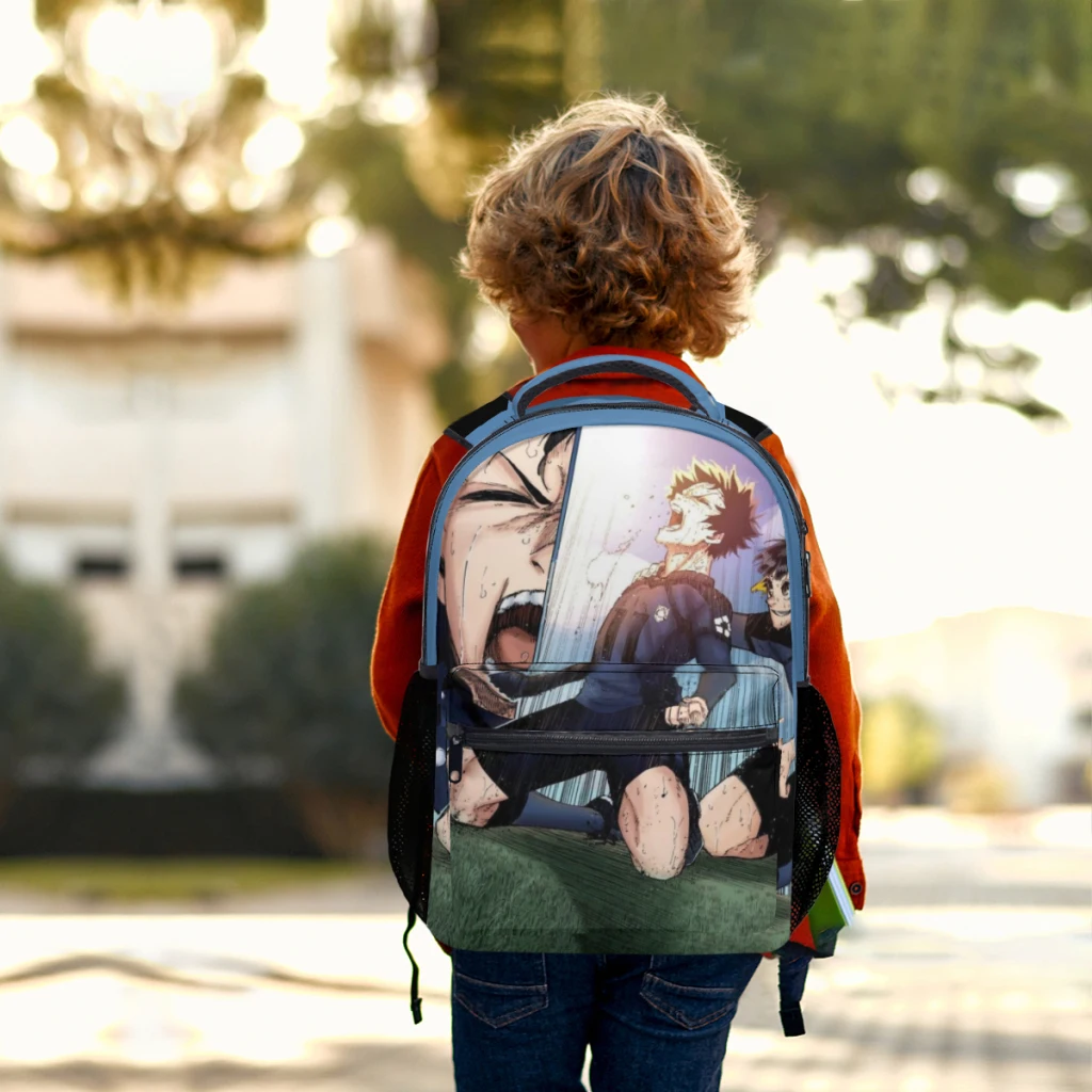 Leve bloqueio azul impresso mochila casual, mochila de juventude infantil, 17"