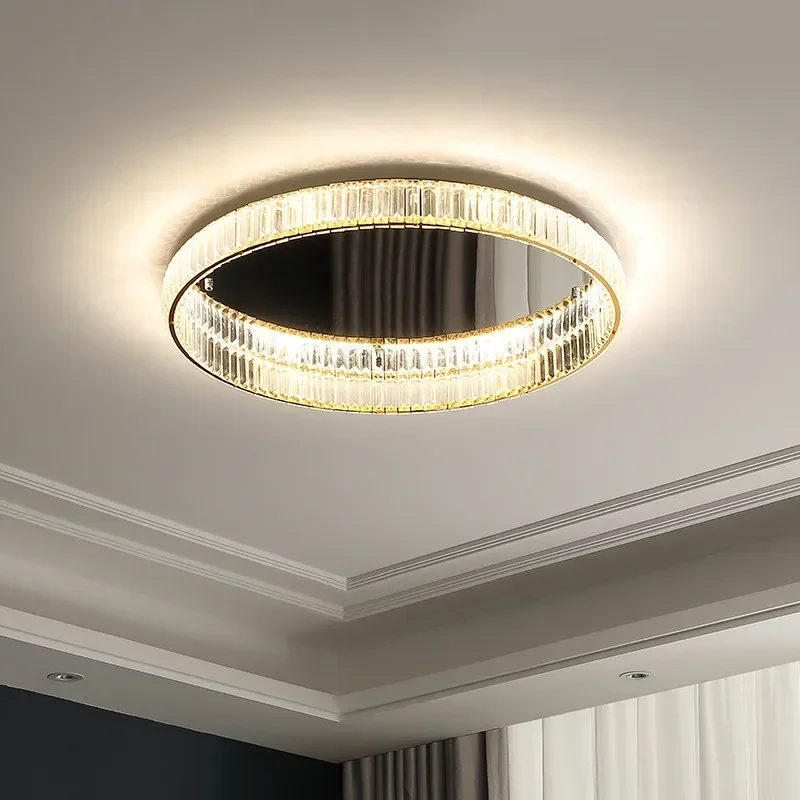 

Modern Crystal LED Dimmable Ceiling Lights Living Room Luxury Gold Steel Lamp Bedroom Mounted Lustre Fixtures