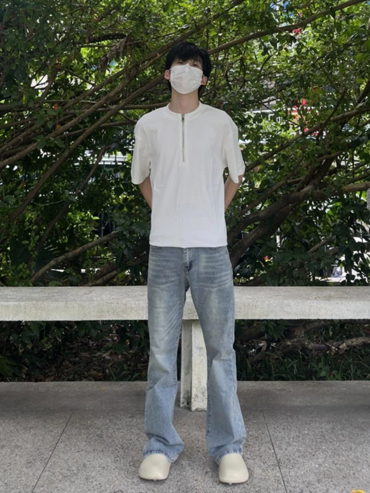 

Cleanfit American High Street Light Blue Jeans Waed Straight Leg Micro Flared Pants Youthful Trendy Summer Denim Jeans