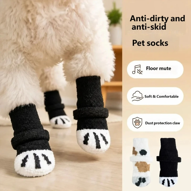 Dog Antislip Socks for Small and Dogs, Pet Paws Grip Socks with Stayon Belt, Set of 4 for Indoor Floor Use Y5GB