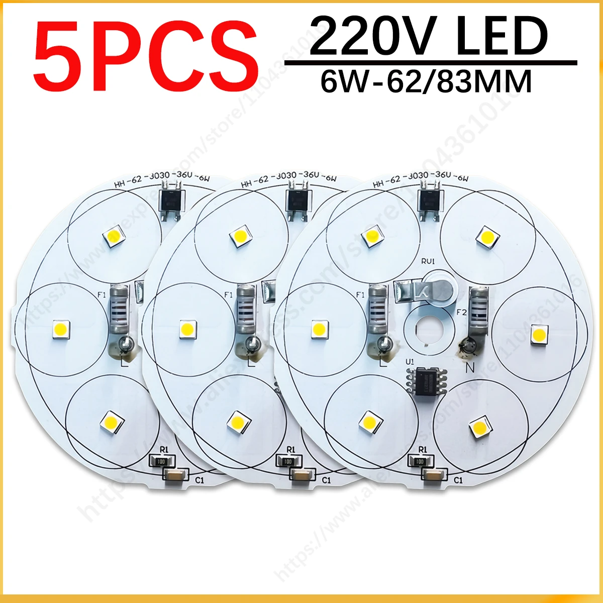 

5 шт. 6 Вт 62 мм 83 мм AC220V LED 3030 SMD плата для лампы, не требующая драйвера, источник света, белый/теплый белый, панель PCB