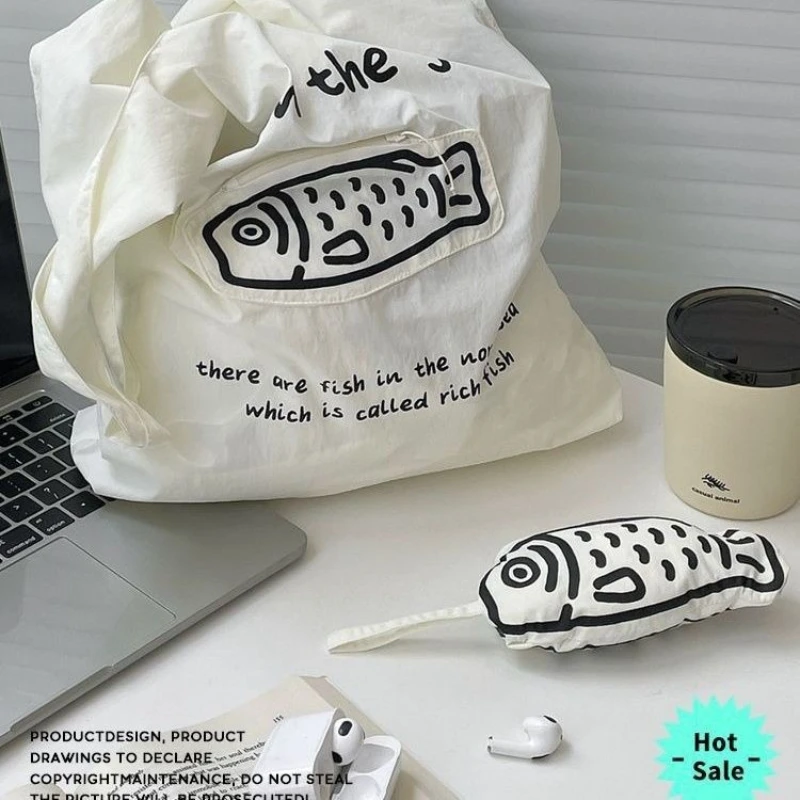 Bolso de compras de gran capacidad estilo pez Original, moda creativa, bolso portátil plegable, chaleco, bolso ecológico de un solo hombro