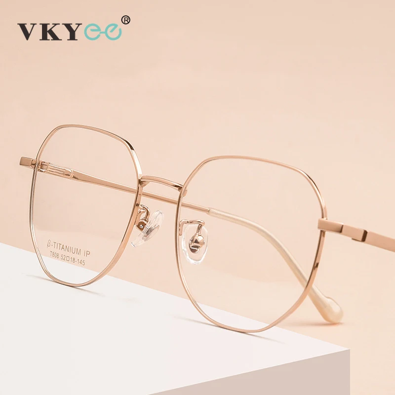 VKYEE New Classic Retro Beta Titanium Polygonal Reading Glasses Men Myopia Unisex Anti Blue Light Customizable Prescription T808