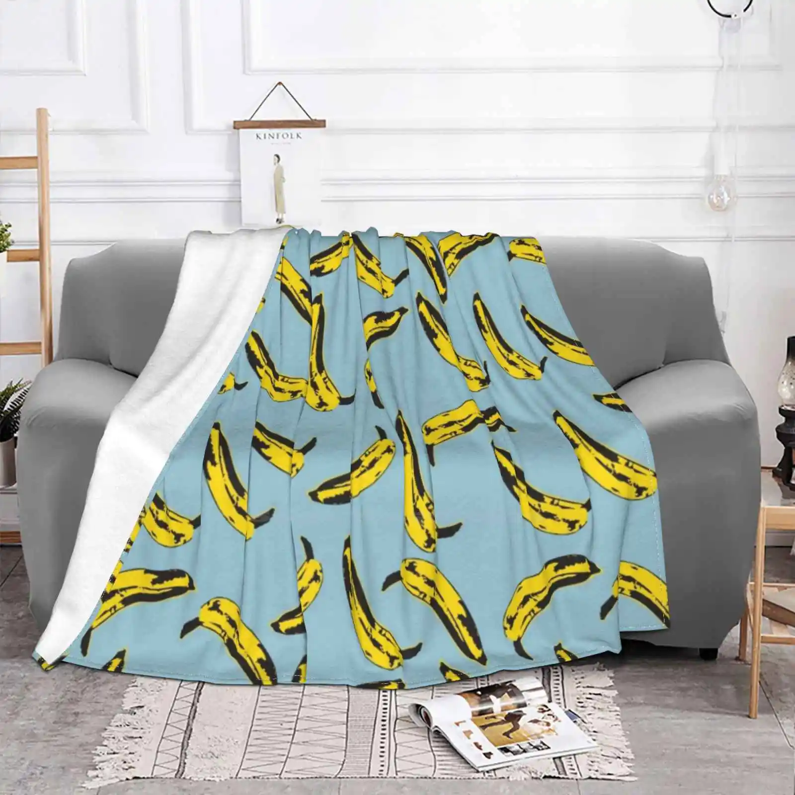 Bananas Fashion Soft Warm Throw Blanket Bananas Pop Art Music Record Blue Fruit Screen 1967 The Velvet Underground Nico The 60S