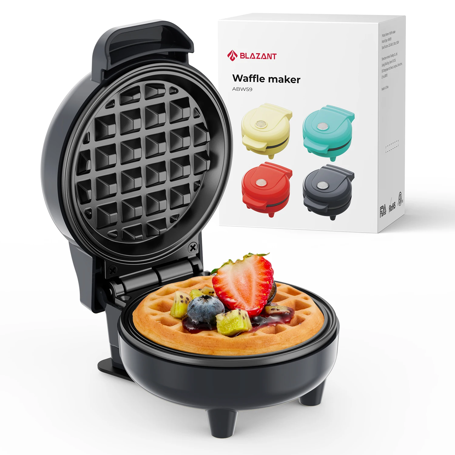 Macchina per waffle Mini piccolo design compatto, macchina per waffle per colazione, rivestimento antiaderente, snack Chaffle Hash Browns rotondo 4 pollici