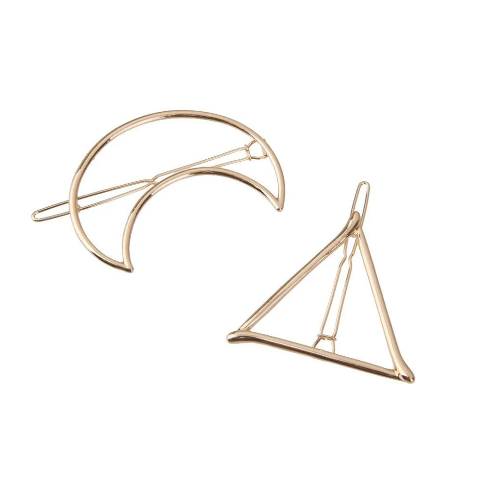 

2pcs Retro Triangle Clip Women Headwear Gold Triangle Moon Design Hair Clip Durable Hairstyle Accessories Gift