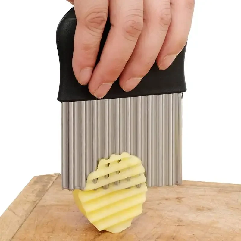 Crinkle Cutter Blade Waffle Fry Cutter Stainless Steel Vegetable Potato Wavy Chopper Knife French Fry Slicer for Carrot Onion