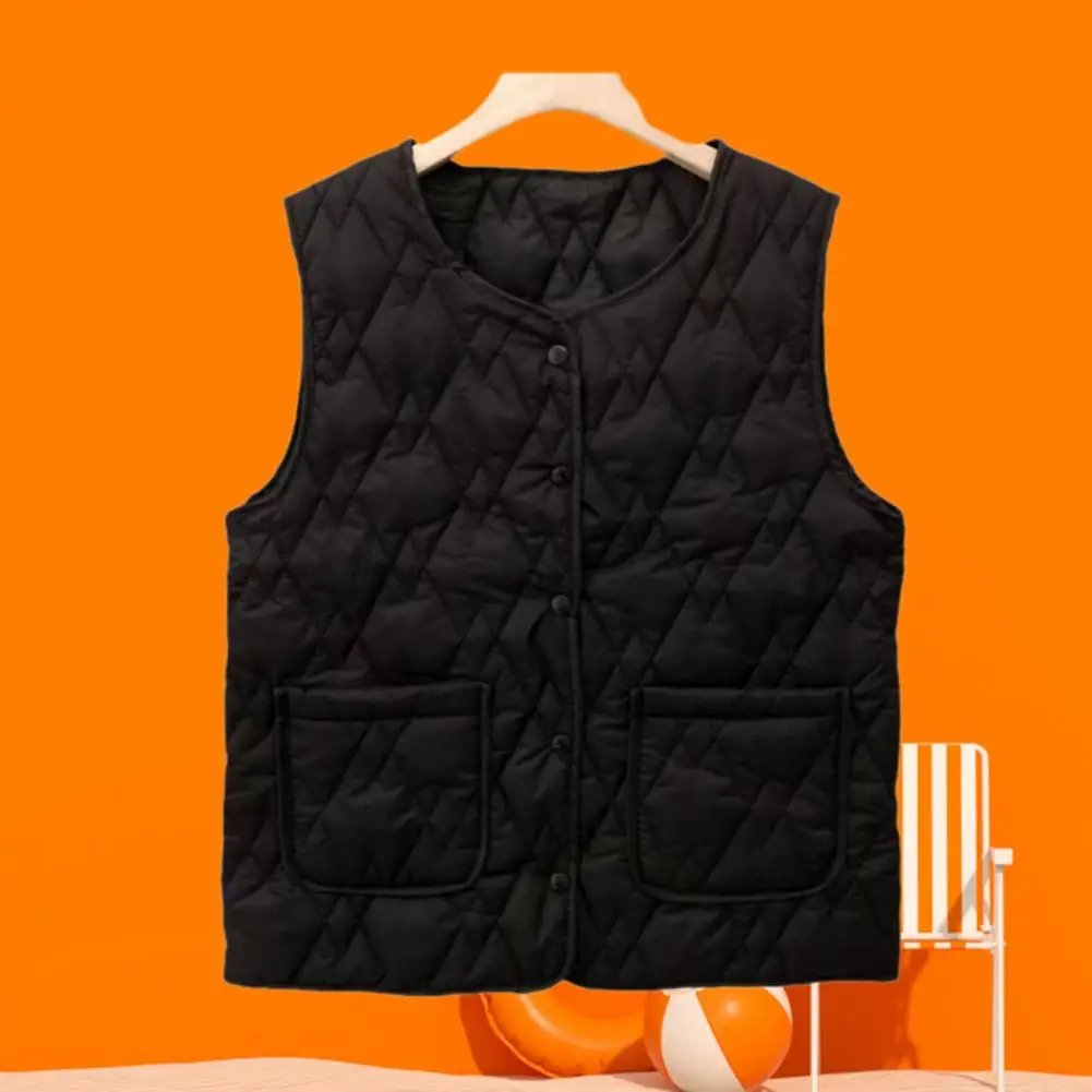 Gilet moda donna di mezza età termico senza maniche da donna con chiusura monopetto imitazione cotone di seta per l'autunno