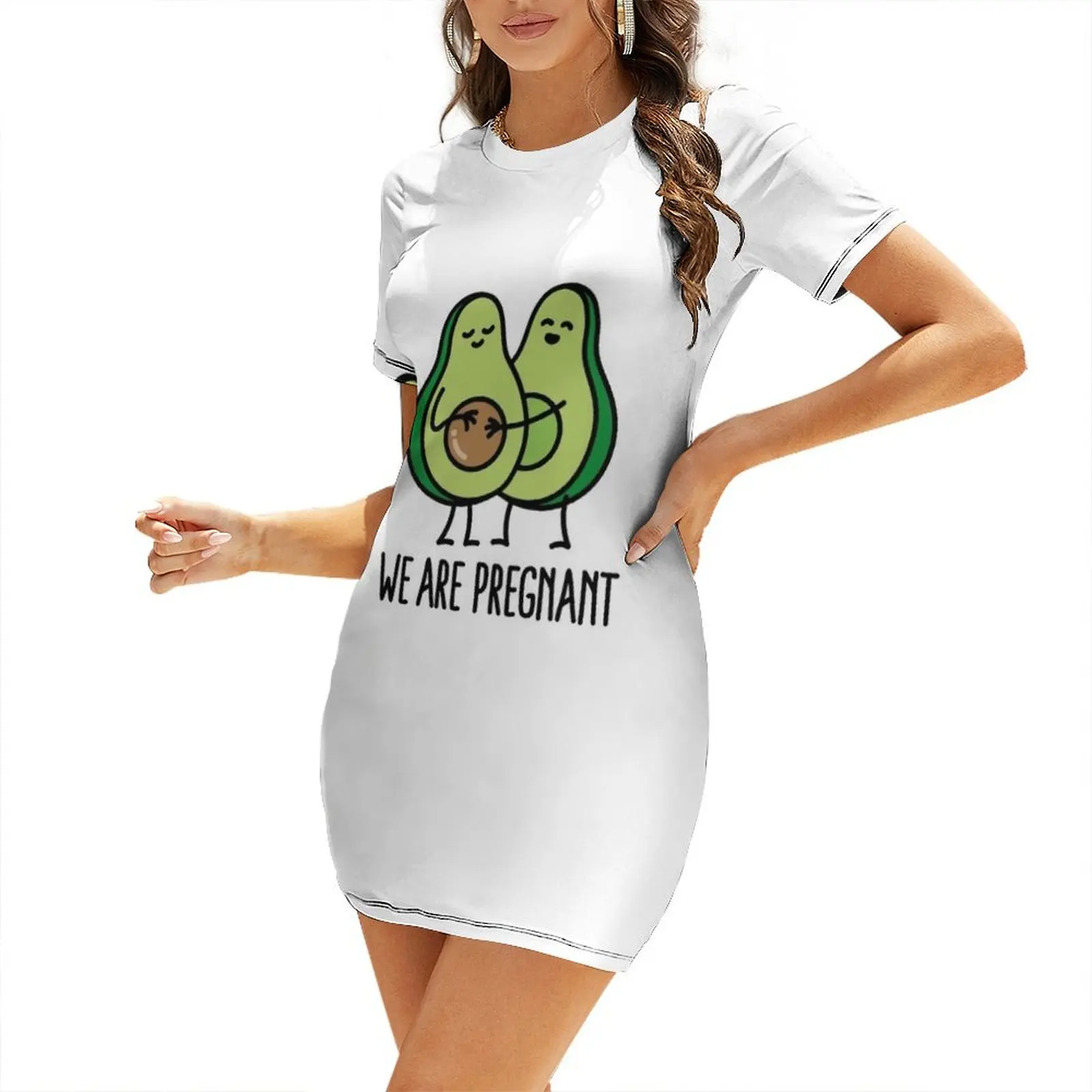 

We are pregnant - Avocado Short-Sleeved Dress dresses for prom Dresses Dance dresses Women's evening dress Dress