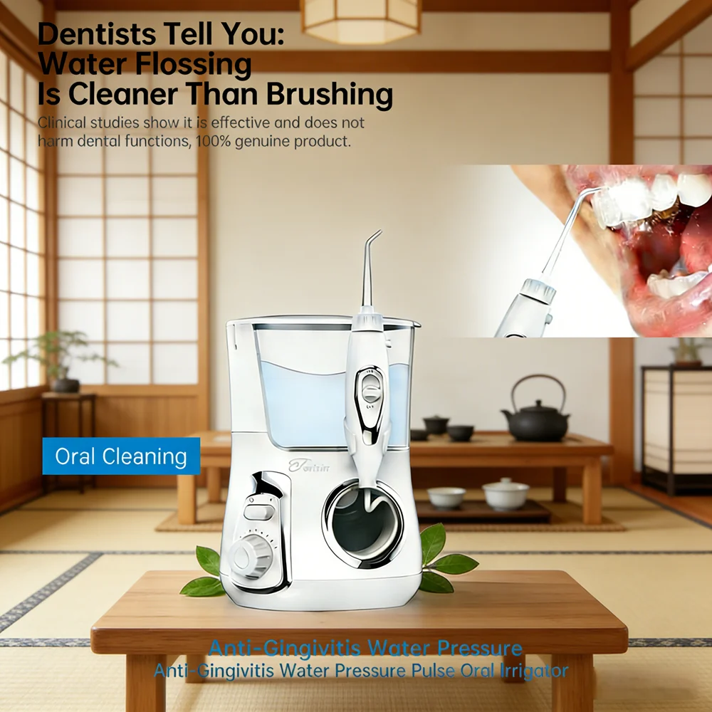 

Electric Teeth Cleaning Irrigator 800ML Large Reservoir 10 Modes 5 Nozzles Water Dental Flosser Oral Spa Tool