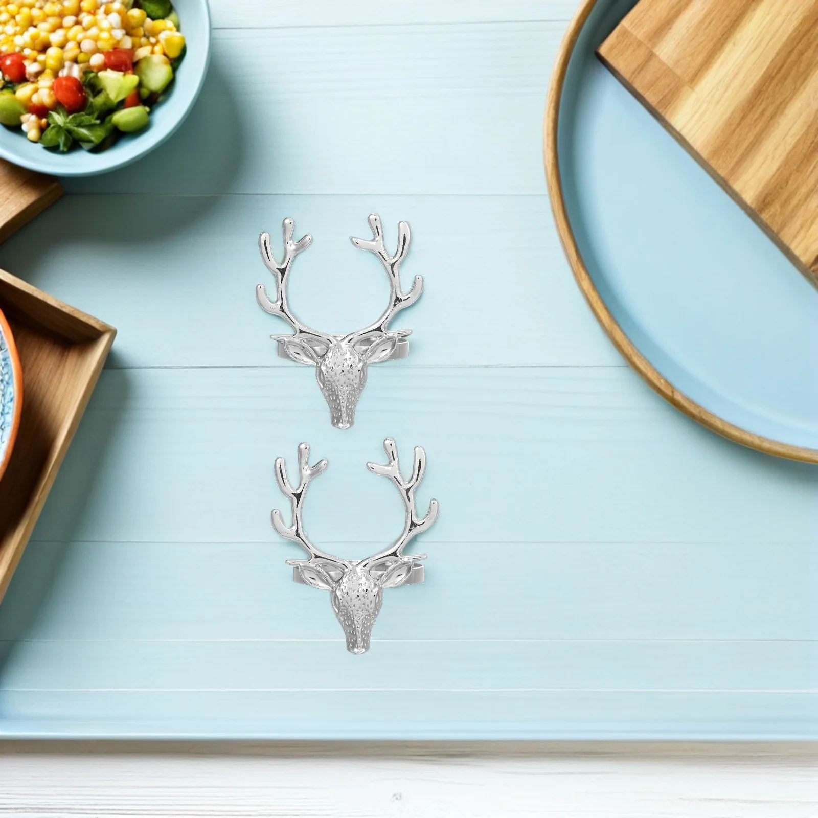 

8Pcs Christmas Deer Head Napkin Rings Metal Antler Serviette Buckles Holiday Party Table Decoration Silver Deer Napkin Holders